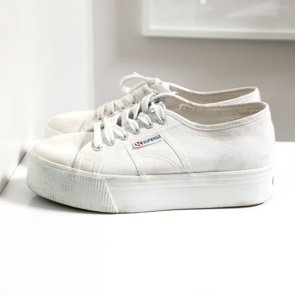 Unisex White Platform Canvas Trainers 👟 SUPERGA - Picture 1 of 8